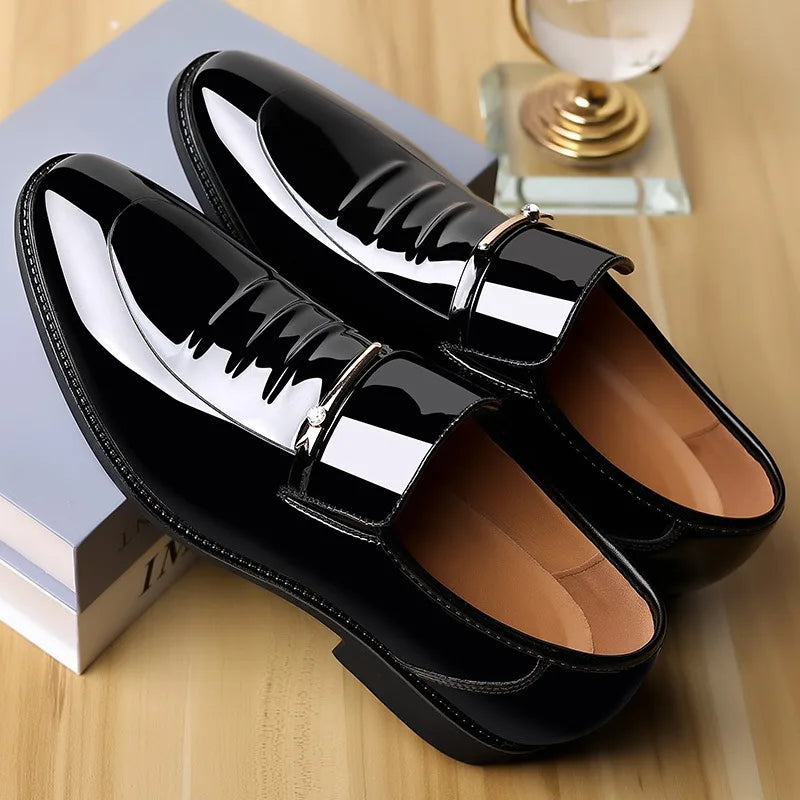 Patent Leather Shoes for Men Business Shoes Casual Point Toe Slip on Loafers for Men