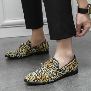 2023 Luxury Mens Leather Shoes Fashion Fringed Leopard Loafers Slip-on Party Casual Shoes for Men Large Size 38-46 Free Shipping