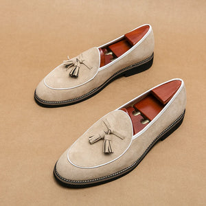 Italian Luxury Brand Suede Men's Tassel Design Loafers Slip-on Handmade High Quality Leather Shoes