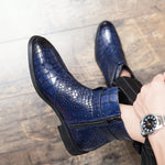 Load image into Gallery viewer, Men Crocodile Embossed Side Zipper Boots Blue Outdoor Boots
