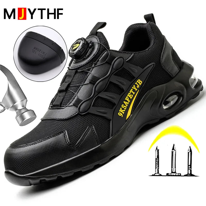 Men's Rotating Button Safety Shoes Steel Toe Workhoes Puncture-Proof work Boots Air Cushion Men Boots