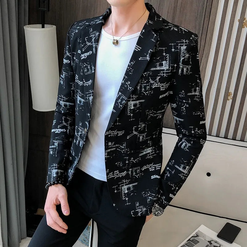 Men Blazer High-quality Men Korean Version of The Printed Slim Formal Wedding Party Prom Suit Jacket
