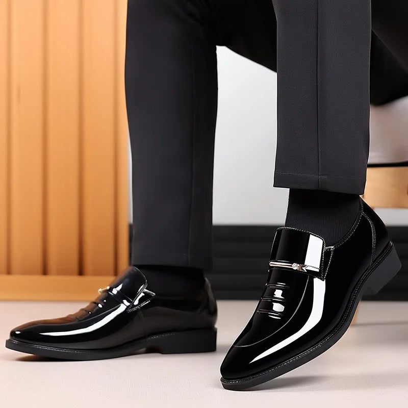 Patent Leather Shoes for Men Business Shoes Casual Point Toe Slip on Loafers for Men