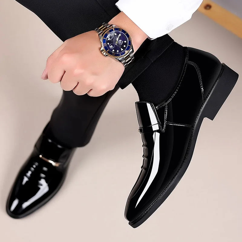 Patent Leather Shoes for Men Business Shoes Casual Point Toe Slip on Loafers for Men