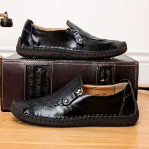 New hand-stitched business casual leather shoes round toe soft sole comfortable trendy shoes