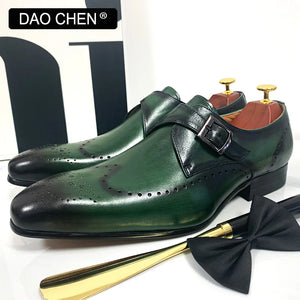 LUXURY BRAND MEN'S LOAFERS MONK STRAP SHOES BLACK GREEN WINGTIP MENS