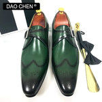 Load image into Gallery viewer, LUXURY BRAND MEN&#39;S LOAFERS MONK STRAP SHOES BLACK GREEN WINGTIP MENS
