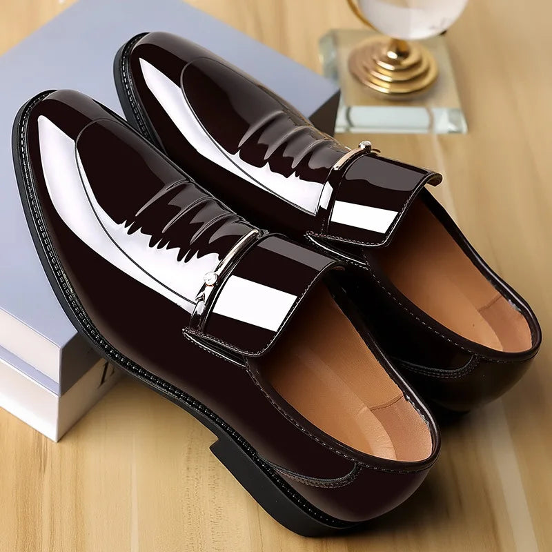 Patent Leather Shoes for Men Business Shoes Casual Point Toe Slip on Loafers for Men