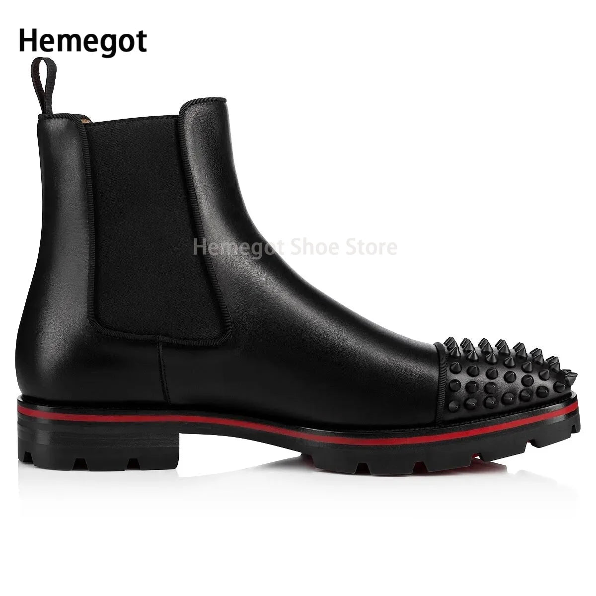 Black Rivet Boots Men's Ankle Low-Heeled Elastic Stylish Winter Boots Casual High-Top Wear-Resistant Booties for Men New In