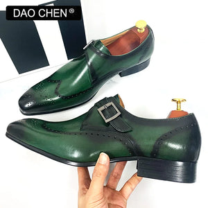 LUXURY BRAND MEN'S LOAFERS MONK STRAP SHOES BLACK GREEN WINGTIP MENS