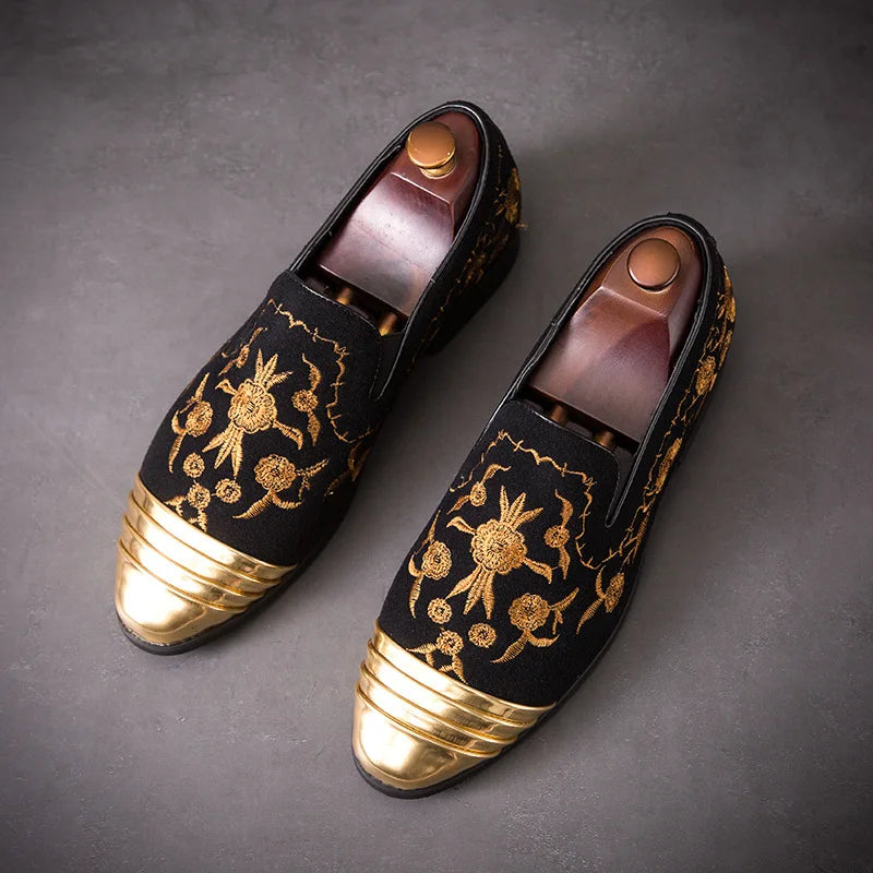 New Fashion Gold Top and Metal Toe Men Velvet Dress shoes italian mens dress shoes