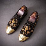 Load image into Gallery viewer, New Fashion Gold Top and Metal Toe Men Velvet Dress shoes italian mens dress shoes
