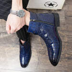 Load image into Gallery viewer, Men Crocodile Embossed Side Zipper Boots Blue Outdoor Boots
