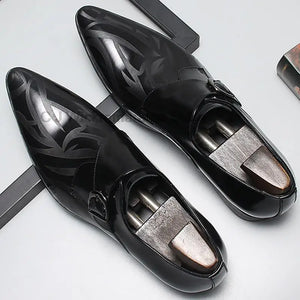 Brand Designer Mens Dress Shoes Classic Genuine Leather Buckle Monk Strap Formal Shoes