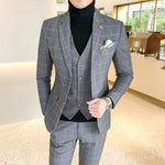 Load image into Gallery viewer, Blazer and Vest and Pants / Boutique Fashion Plaid Men&#39;s Casual Business Suit 3pcs Set
