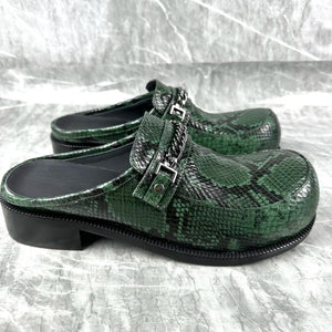 Green Snake Skin Pattern Genuine Leather Loafers For Men Luxury Summer Flats Men Half Shoes