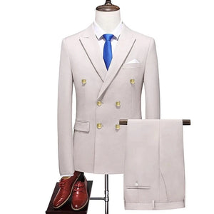 Men's Leisure Boutique Double Breasted Solid Color Suit 2 Piece Set Drees Blazers Jacket Pants Trousers