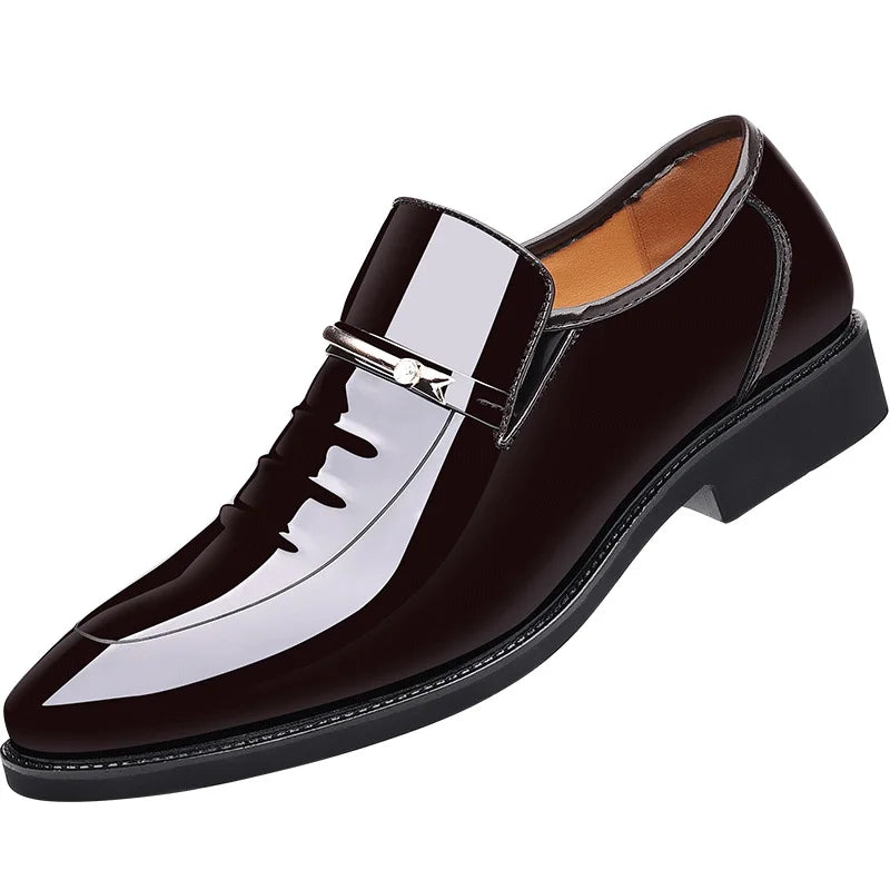 Patent Leather Shoes for Men Business Shoes Casual Point Toe Slip on Loafers for Men