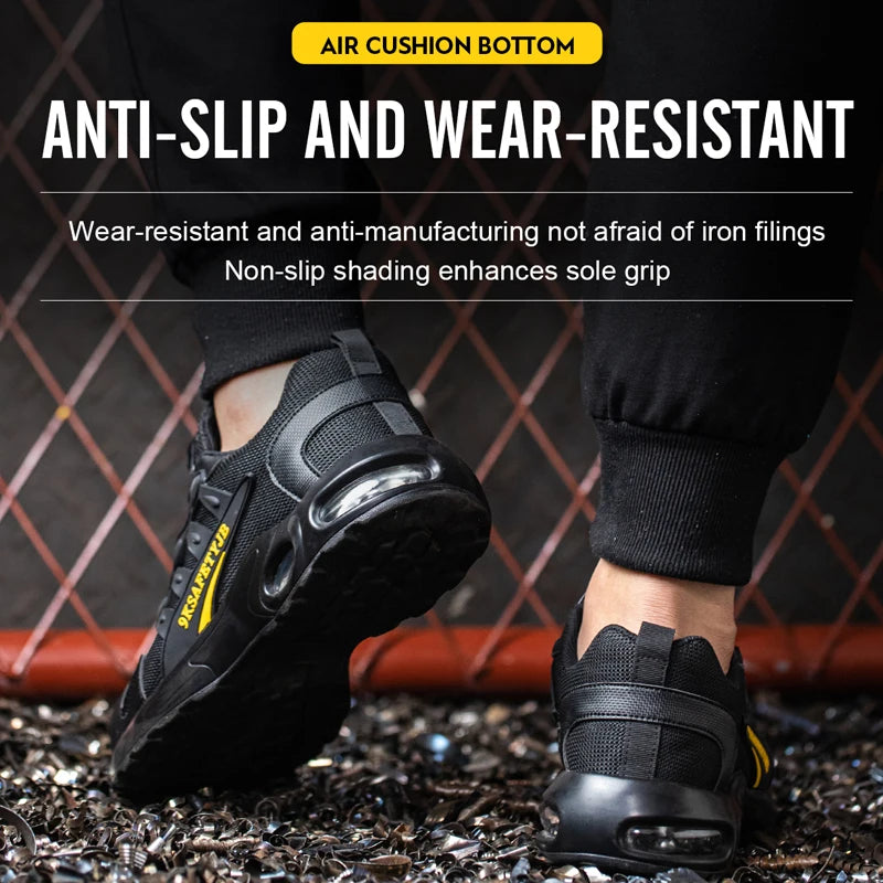 Men's Rotating Button Safety Shoes Steel Toe Workhoes Puncture-Proof work Boots Air Cushion Men Boots