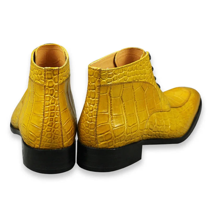 Genuine cow leather with crocodile skin printing lace up shoes Style Solid Boots Sneakers Men's Black yellow oversize Big Size48