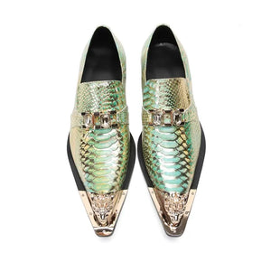 Luxury British Greent Prints Business Leisure Shoes Spring Summer New Metal Pointed Toe Shoes