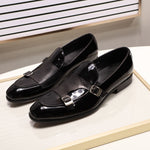 Load image into Gallery viewer, Leather Mens Loafers Wedding Party Dress Shoes Black Green Monk Strap Casual Fashion Men Slip On Shoes
