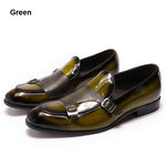 Load image into Gallery viewer, Leather Mens Loafers Wedding Party Dress Shoes Black Green Monk Strap Casual Fashion Men Slip On Shoes
