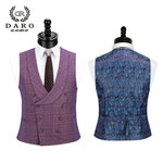 Load image into Gallery viewer, New Men Suit 3 Pieces Fashion Plaid Suit  Slim Fit  blue purple  Wedding Dress  Suits Blazer Pant and Vest DR8193
