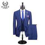 Load image into Gallery viewer, New Men Suit 3 Pieces Fashion Plaid Suit  Slim Fit  blue purple  Wedding Dress  Suits Blazer Pant and Vest DR8193
