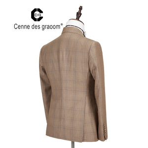 Men Suit Plaid Double Breasted Two Pieces Slim Fit High Quality Wedding Party Singer Costume DG-188