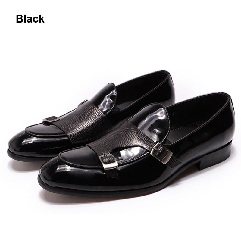 Leather Mens Loafers Wedding Party Dress Shoes Black Green Monk Strap Casual Fashion Men Slip On Shoes