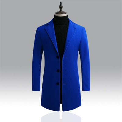 Men's Casual Long Windbreaker Jacket / Male Solid Color Single Breasted Trench Coat Jacket
