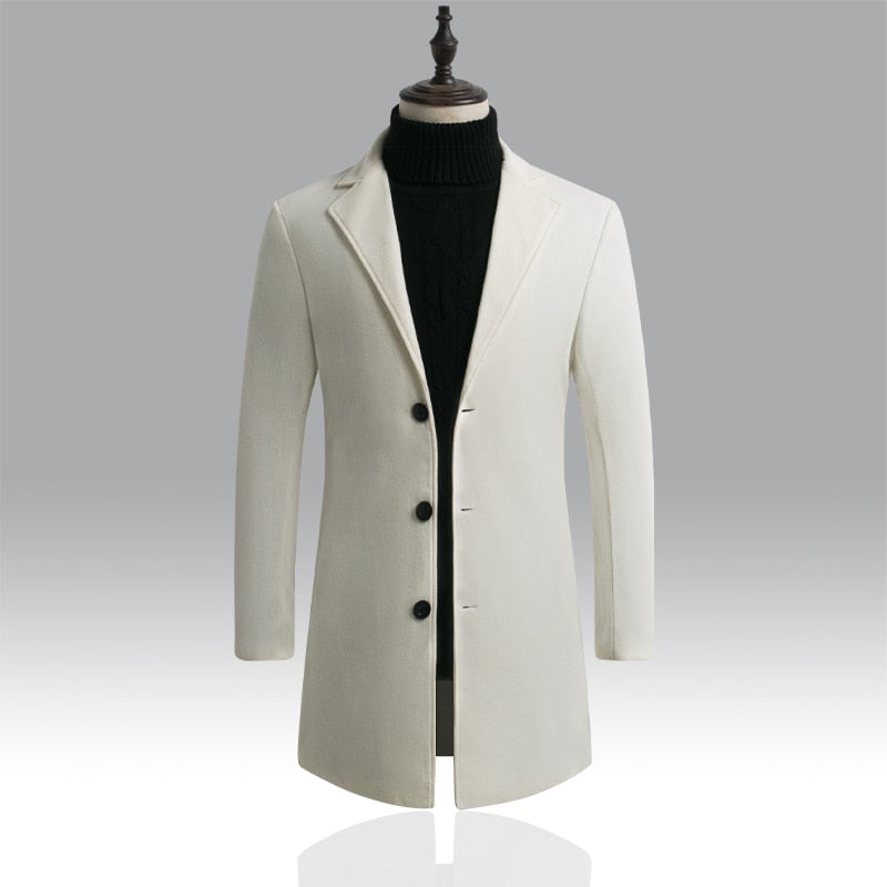Men's Casual Long Windbreaker Jacket / Male Solid Color Single Breasted Trench Coat Jacket
